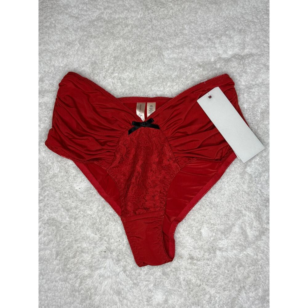 NWT Rhonda Shear Red Ruched Back Lace Panties S